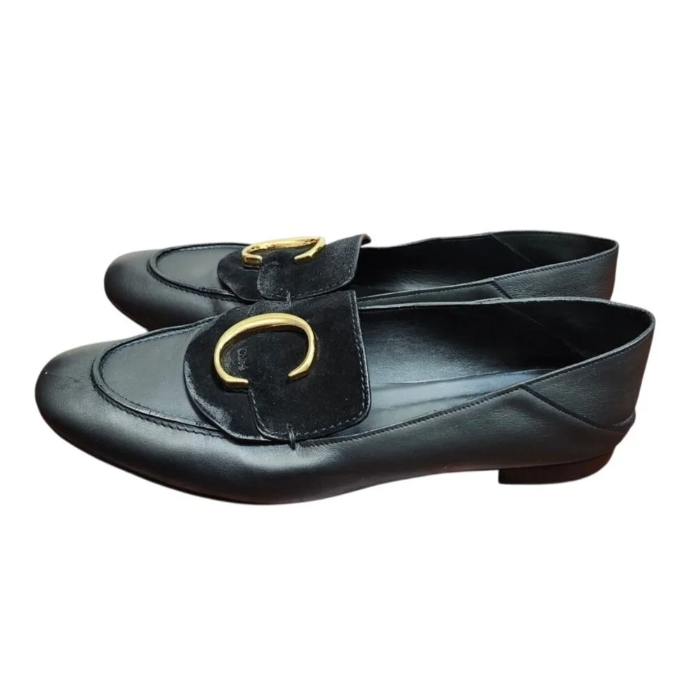 Chloe C Logo Convertible Suede Mule Nubuck Leather Loafers Size EU 42/US 11.5